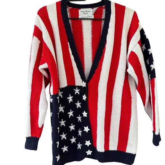 Marisa Christina Classics Hand-Knitted American Flag Cardigan Sweater Womens M - Picture 5 of 8